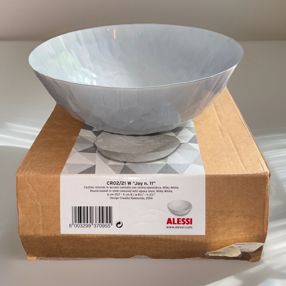 NIB Alessi Joy N.11 White Centerpiece Bowl Stainless Steel 11”